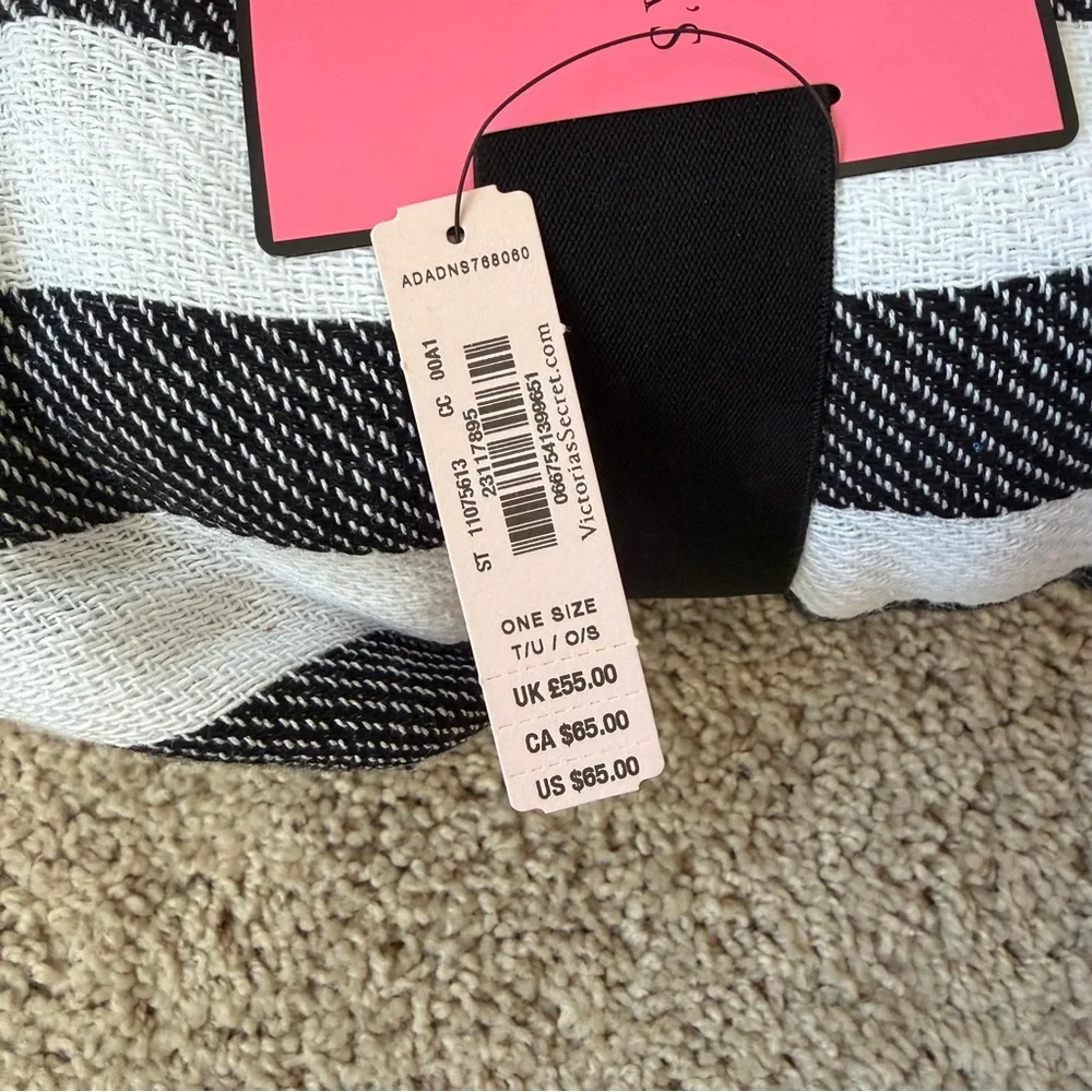 Victoria's Secret Black and White Striped Blanket with Pink